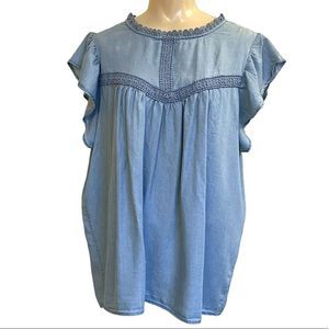 Blue Ruffle Sleeve Women's Top
